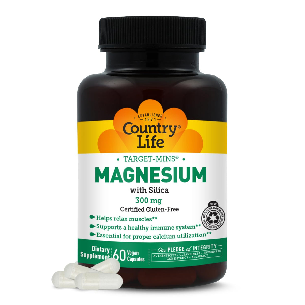 Country Life Target-Mins Magnesio 300 mg, botella lista para uso diario y relajación muscular.
