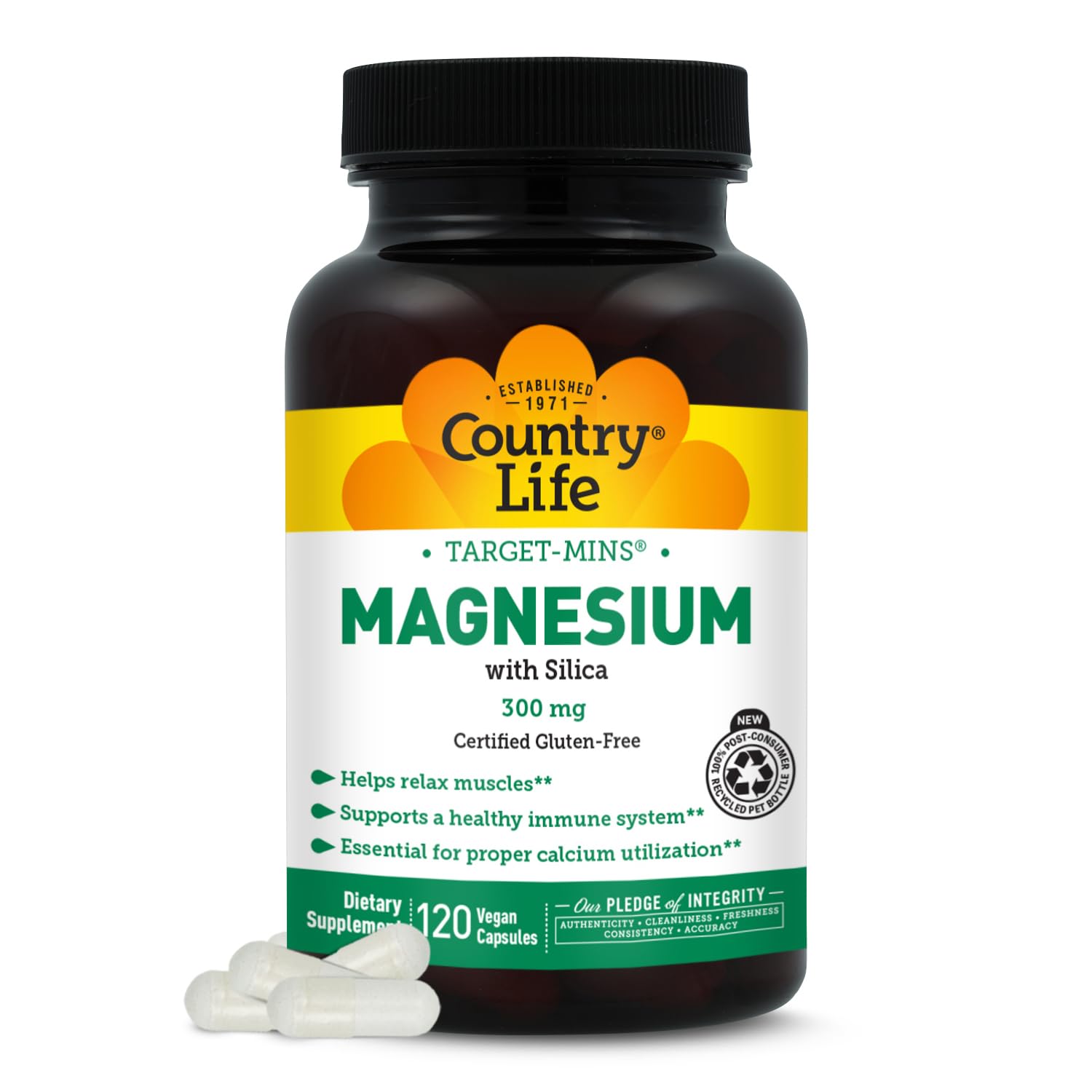 Country Life Target-Mins Magnesium con Sílice: cápsulas para apoyar la relajación muscular.