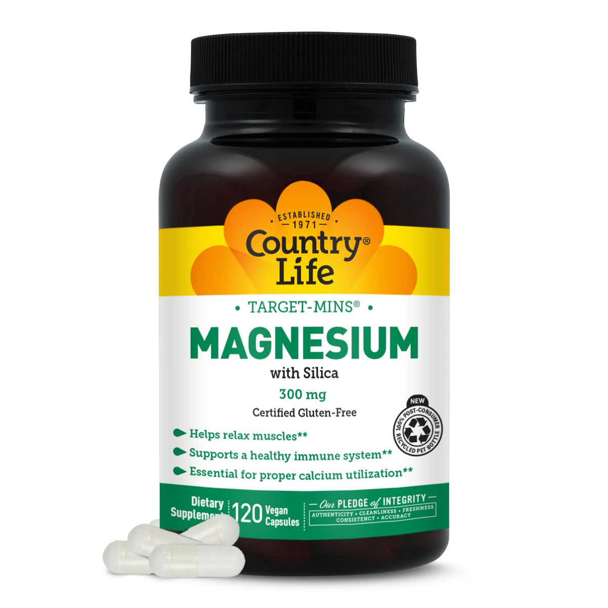 Country Life Target-Mins Magnesium con Sílice: cápsulas para apoyar la relajación muscular.