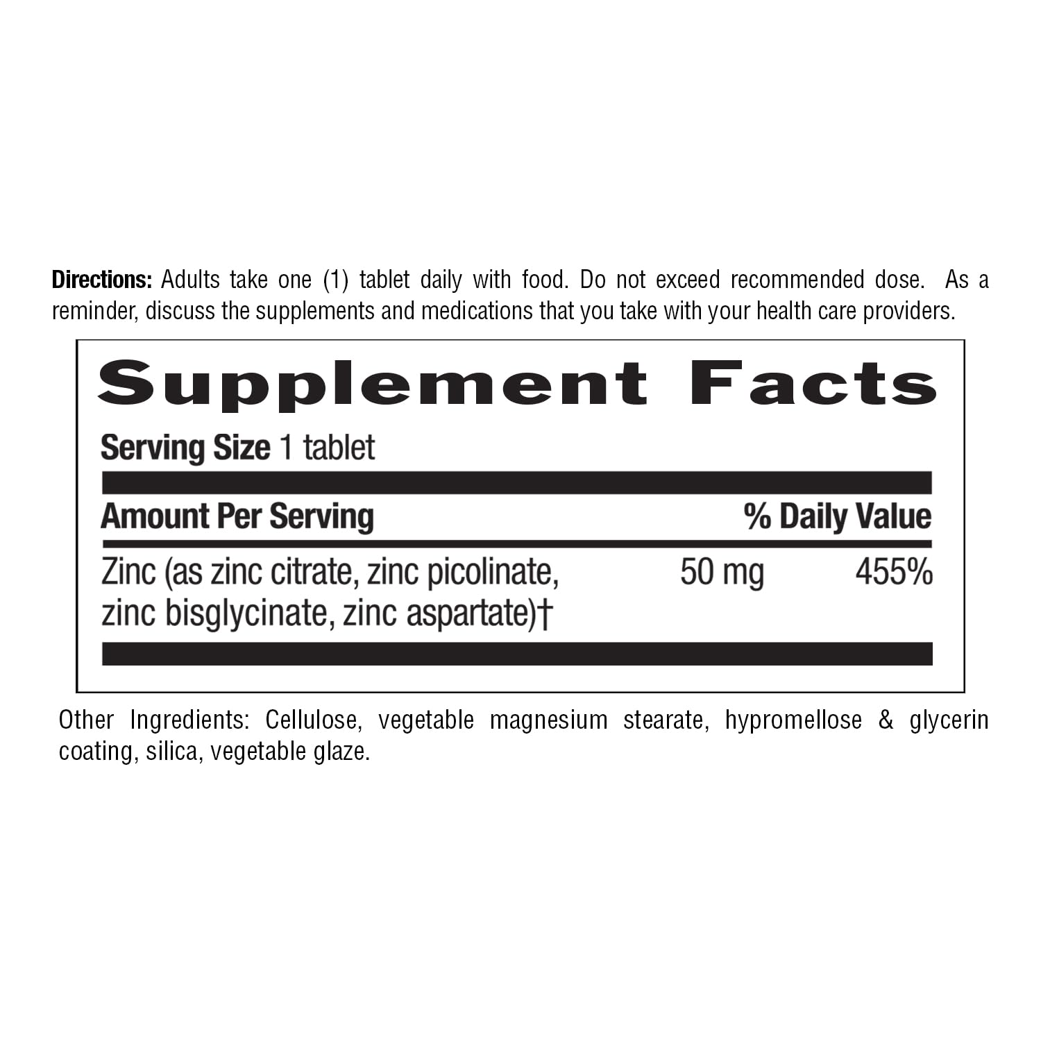 Country Life Target-Mins Zinc 50 mg, botella: 180 tabletas para uso diario.