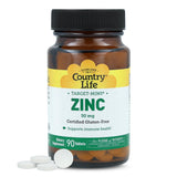 Country Life Target-Mins Zinc 50 mg, botella con tabletas para apoyar la salud inmune.