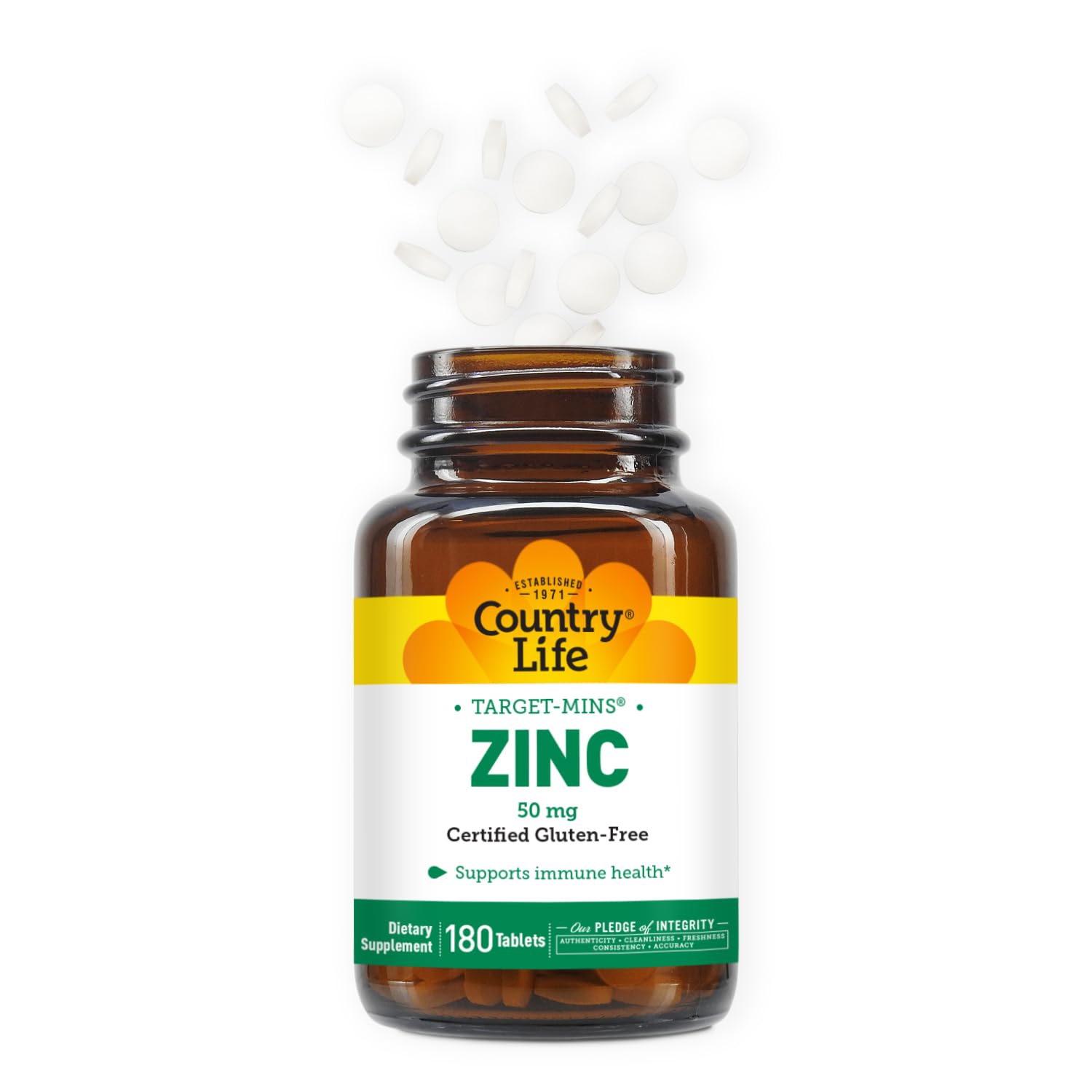 Country Life Target-Mins Zinc 50 mg, caja de 180 tabletas para bienestar sostenido.