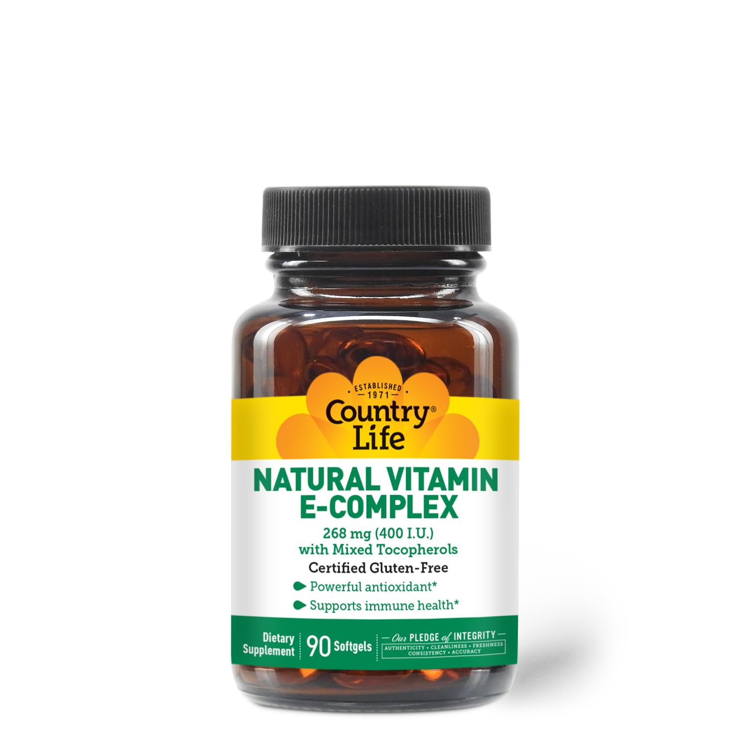 Botella Country Life Vitamin E-Complex con tocoferoles mixtos para uso diario