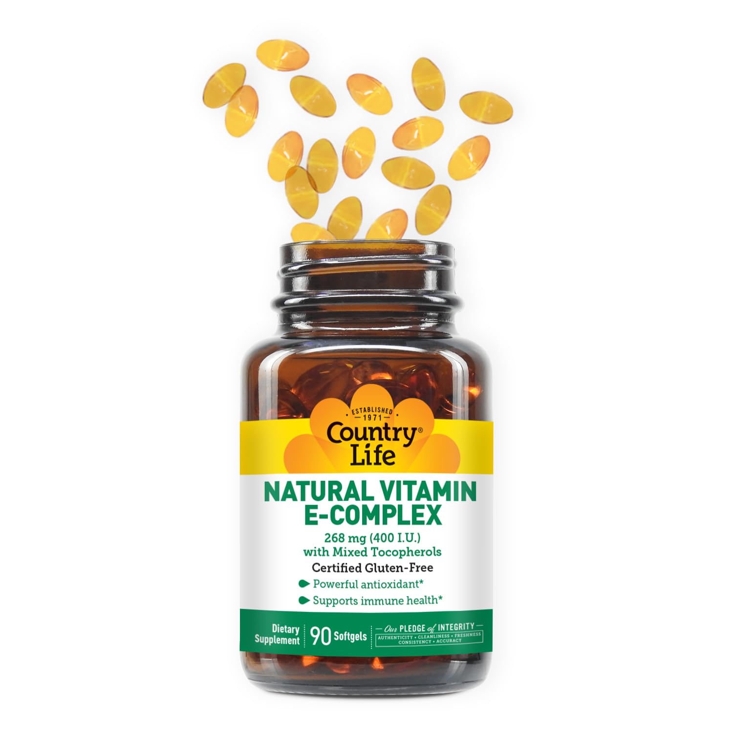 Cápsulas blandas de Country Life Vitamin E-Complex listas para uso diario