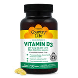 Country Life Vitamina D3 10.000 UI, botella con cápsulas para apoyo óseo