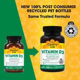Country Life Vitamina D3 2500 UI — cápsulas fáciles de tragar para consumo diario