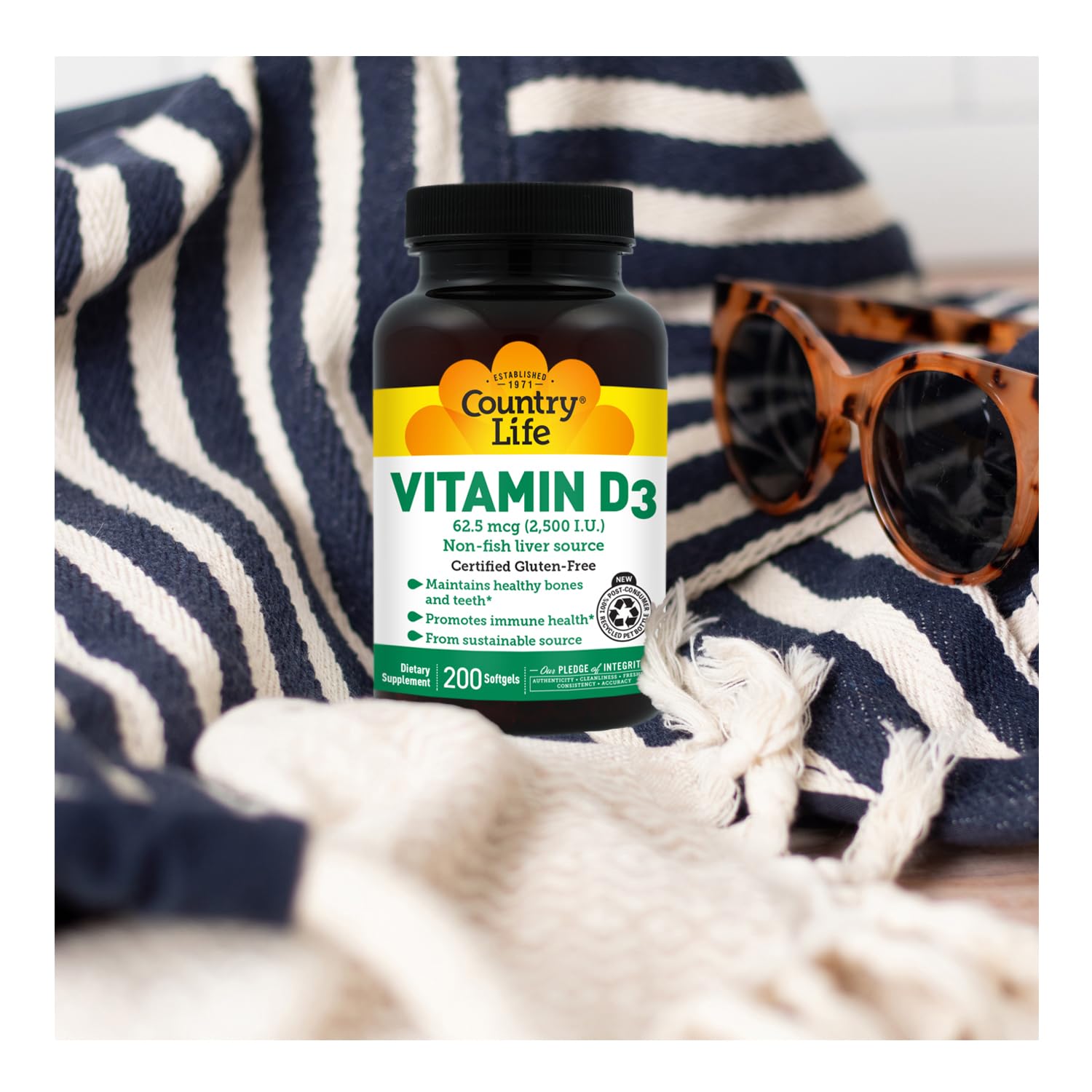 Country Life Vitamina D3 2500 UI — fábrica certificada NSF-GMP para calidad