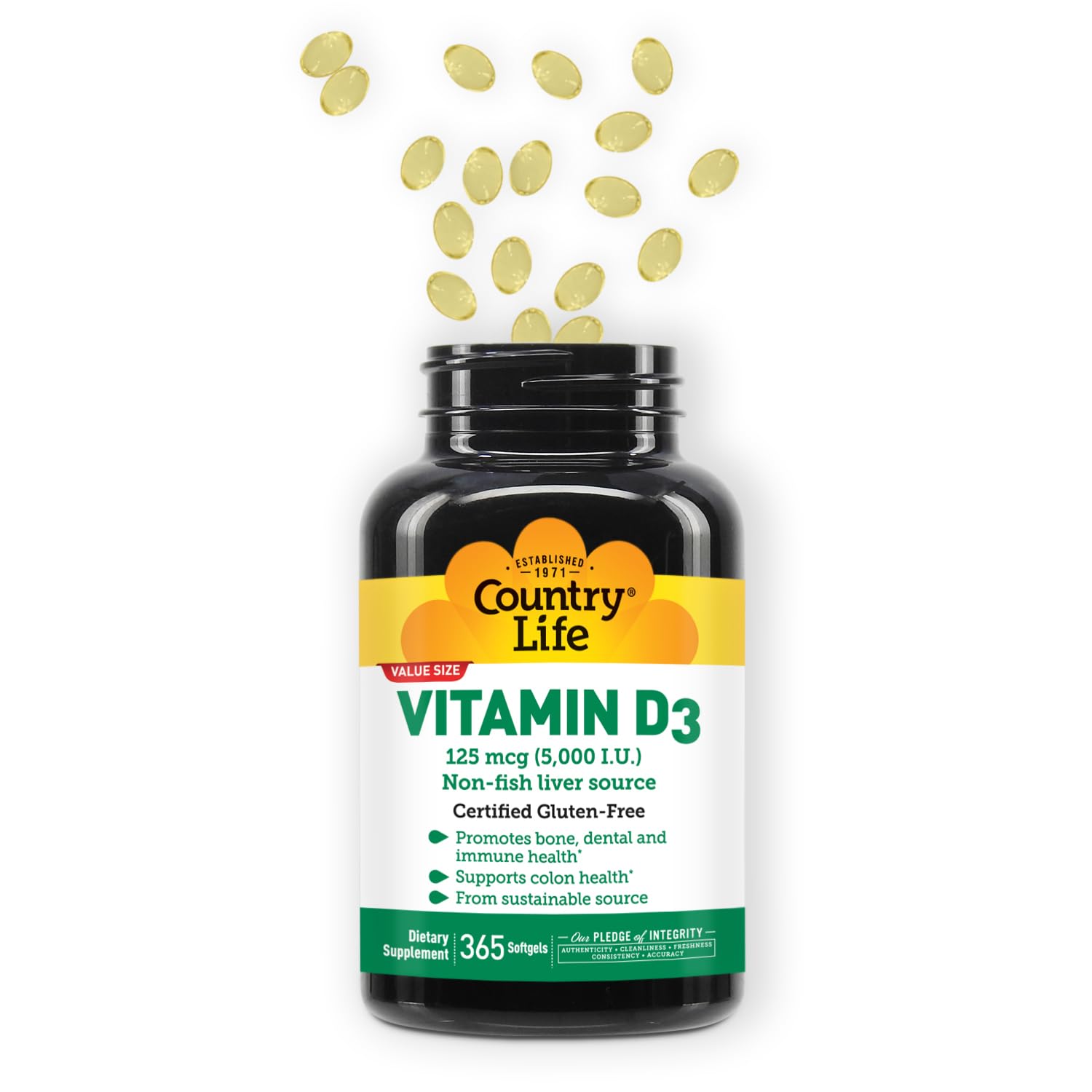Country Life Vitamina D3 5000 UI empaque anual para suministro práctico