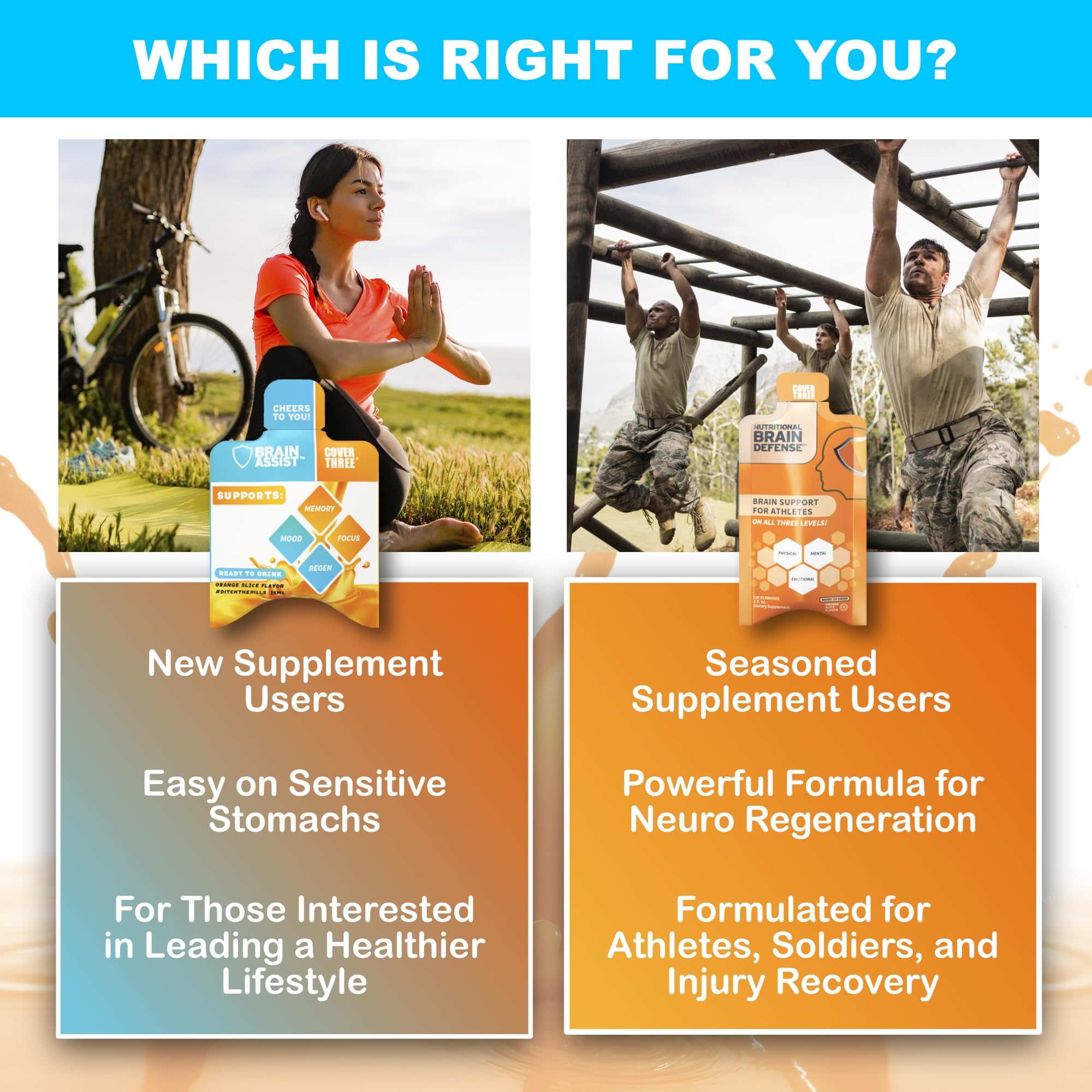 Cover Three Brain Assist, sabor naranja: nota cítrica agradable para la toma diaria.
