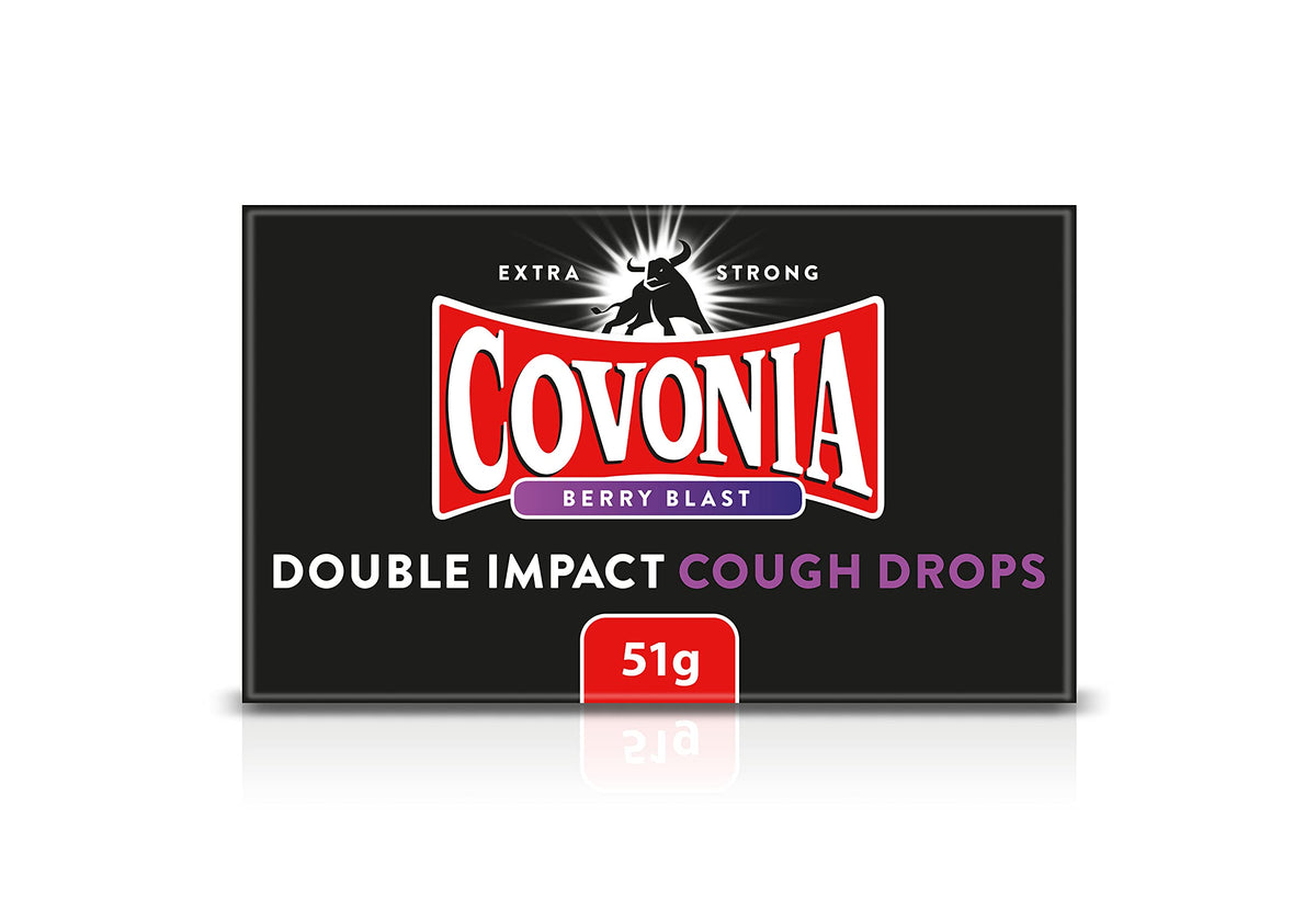 Covonia Lozenges Berry Blast empaque frontal para uso diario y sabor afrutado.