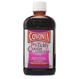 Covonia linctus para tos seca, vertiendo la botella para calmar la irritación de la garganta