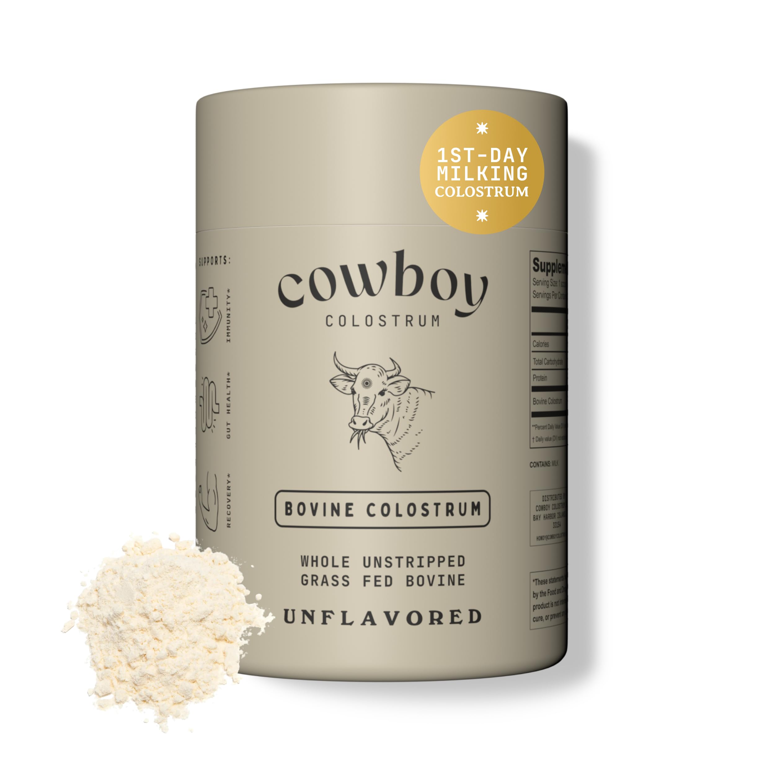Cowboy Colostrum envase de primera lactancia, sugiere nutrición diaria para el usuario
