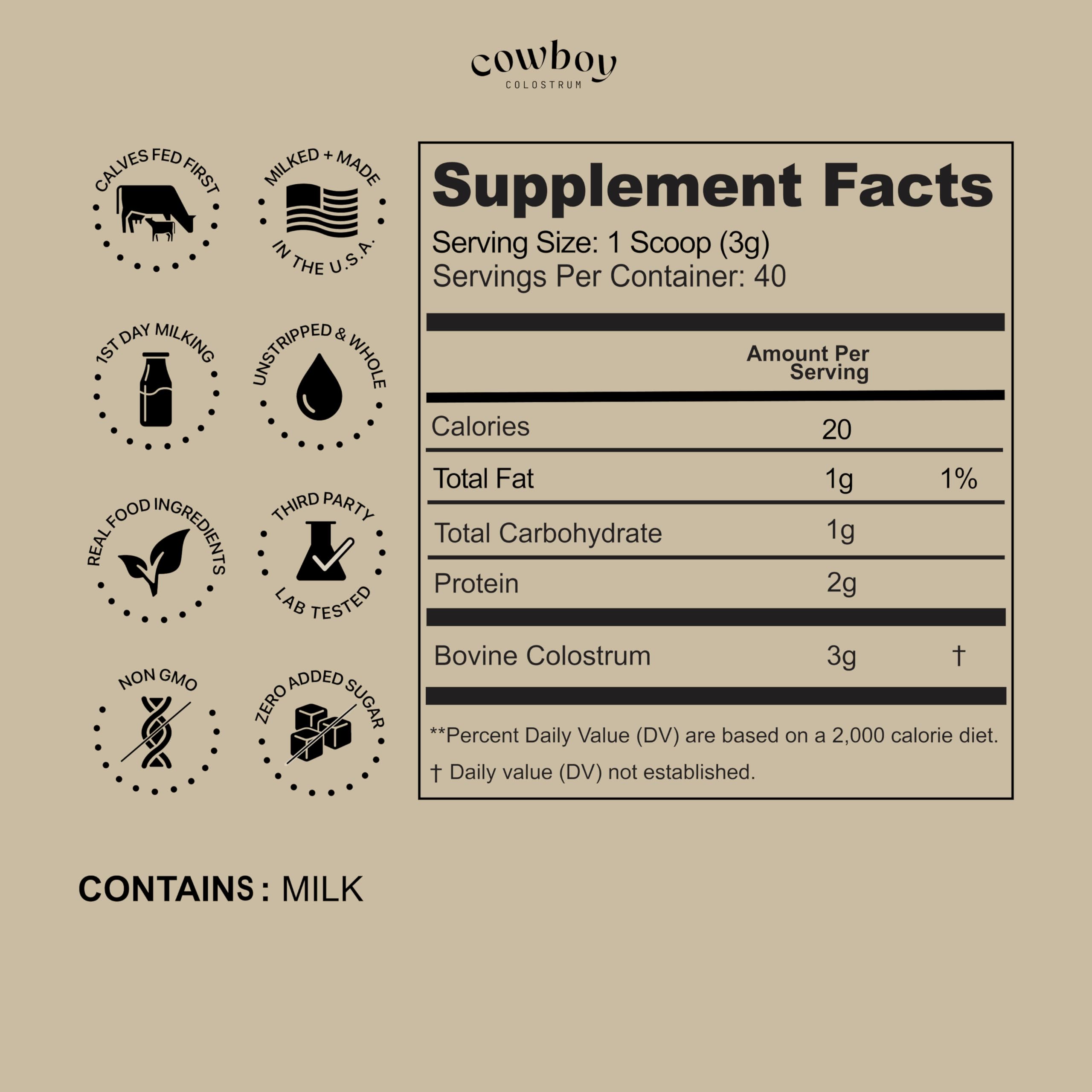 Cowboy Colostrum mezcla en batido para un impulso nutritivo