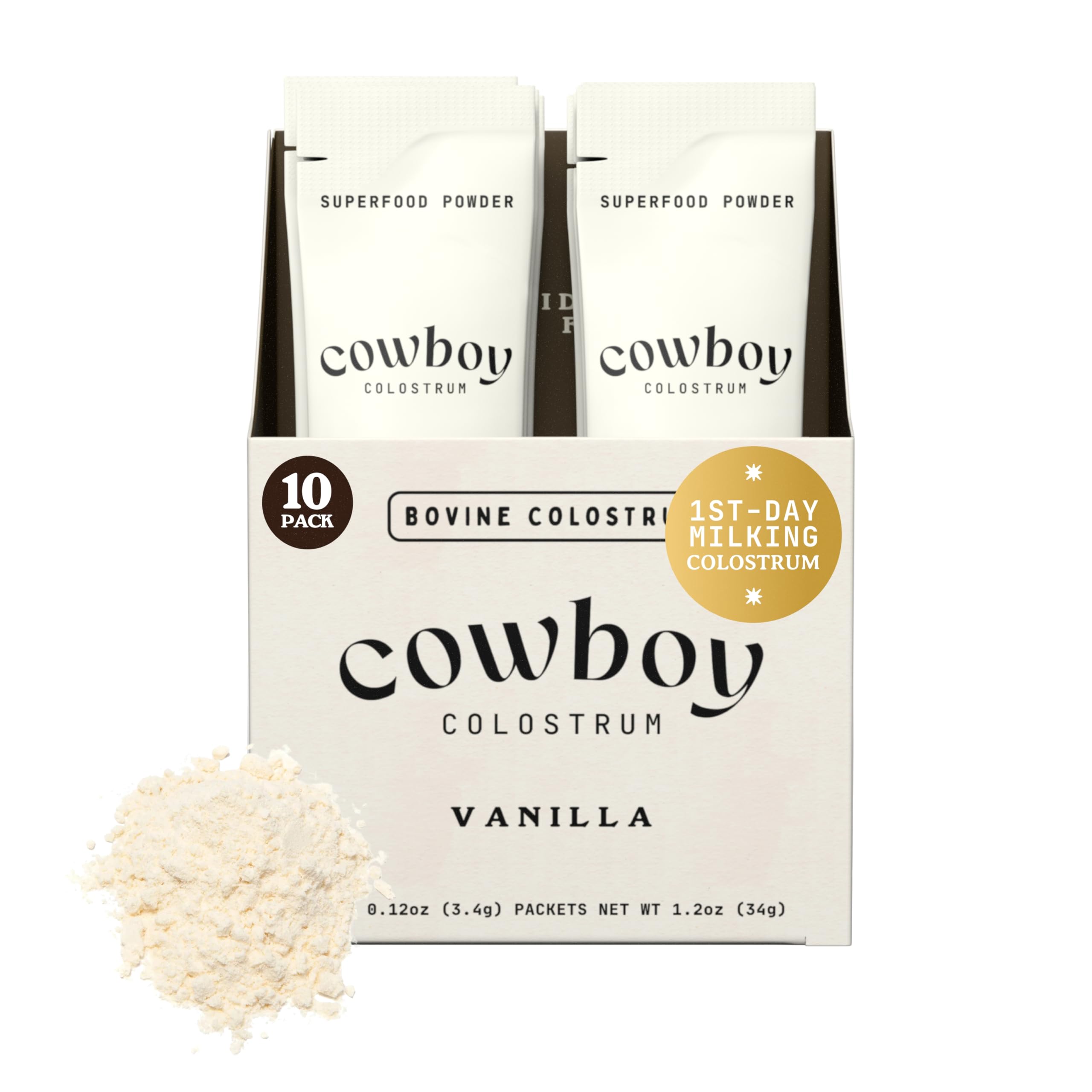 Cowboy Colostrum: paquetes de viaje vainilla para consumo cómodo en movimiento.