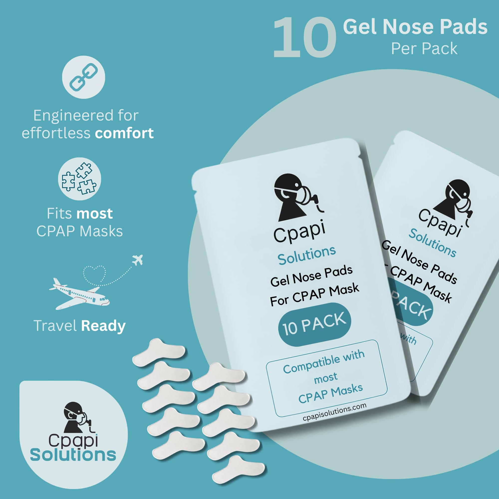 CPAPi Solutions: almohadillas de gel para nariz, compatibilidad amplia con mascarillas para mejor ajuste.