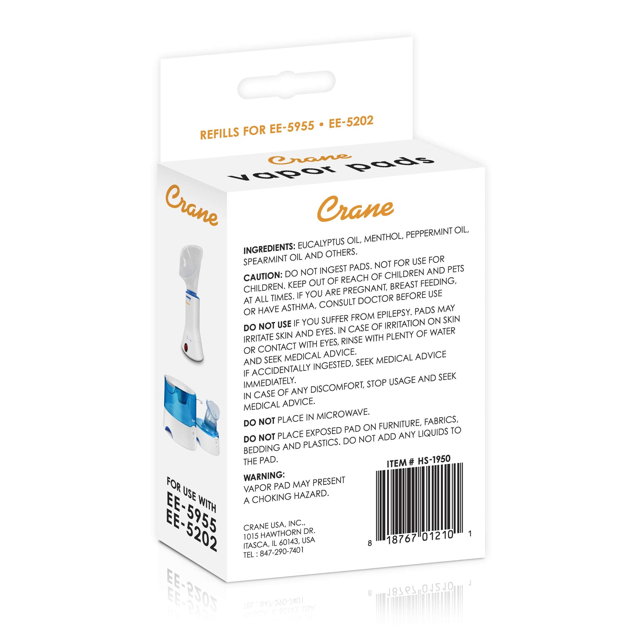 Crane mentol-eucalipto pads vapor: humidificador en acción con aroma revitalizante.