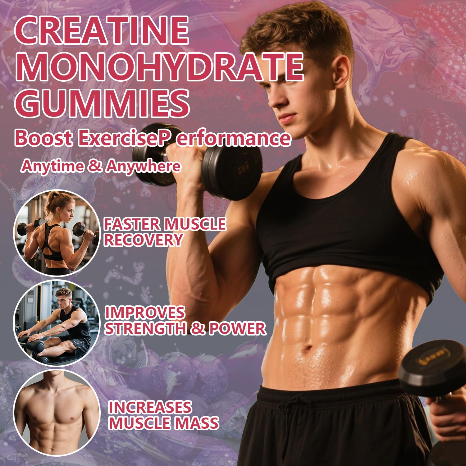 Snack post-entrenamiento Crasye gomitas creatina 8000 mg, sabor frambuesa-arándano