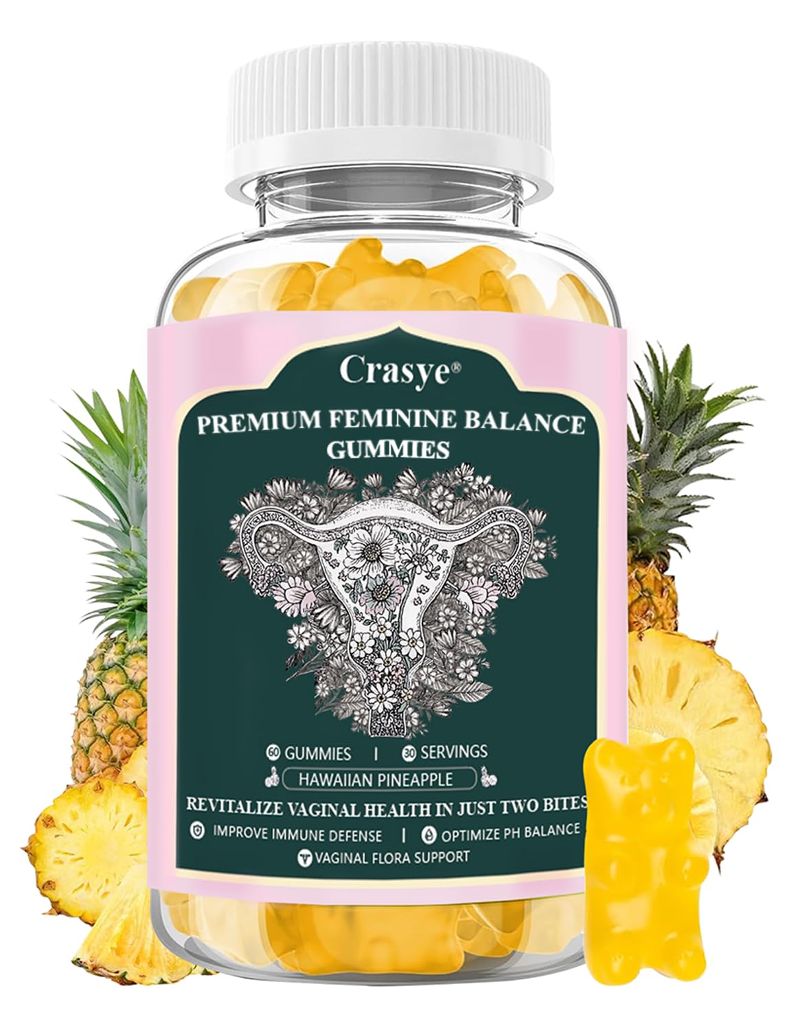 Crasye Premium Equilibrio Femenino gomitas con Piña Hawaiana para equilibrio diario