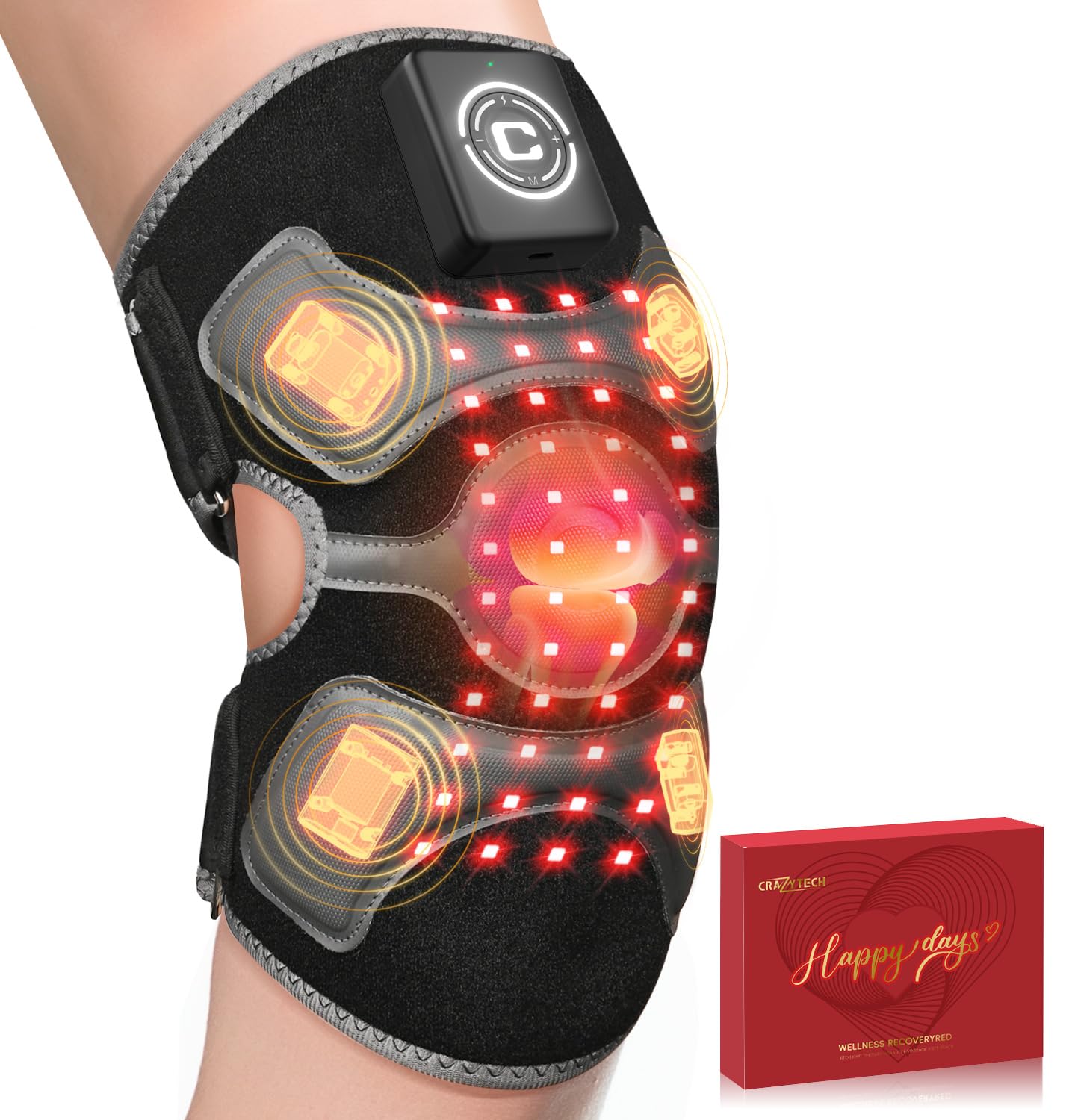 CRAZYTECH rodilla con luz roja 660 nm e infrarroja 850 nm para recuperación muscular