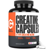 Crazy Muscle creatina en cápsulas 5 g, frasco práctico para uso diario.