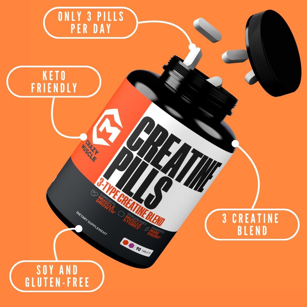 Pastillas de creatina monohidrato Crazy Muscle, digestión suave