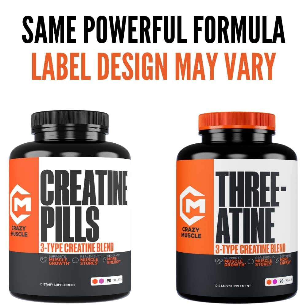 Logo de Crazy Muscle Three-atine en envase premium y limpio.