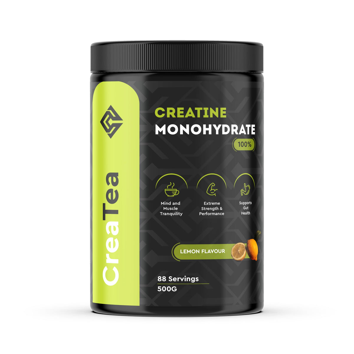 CreaTea creatina monohidratada en polvo con sabor limón, lista para mezclar