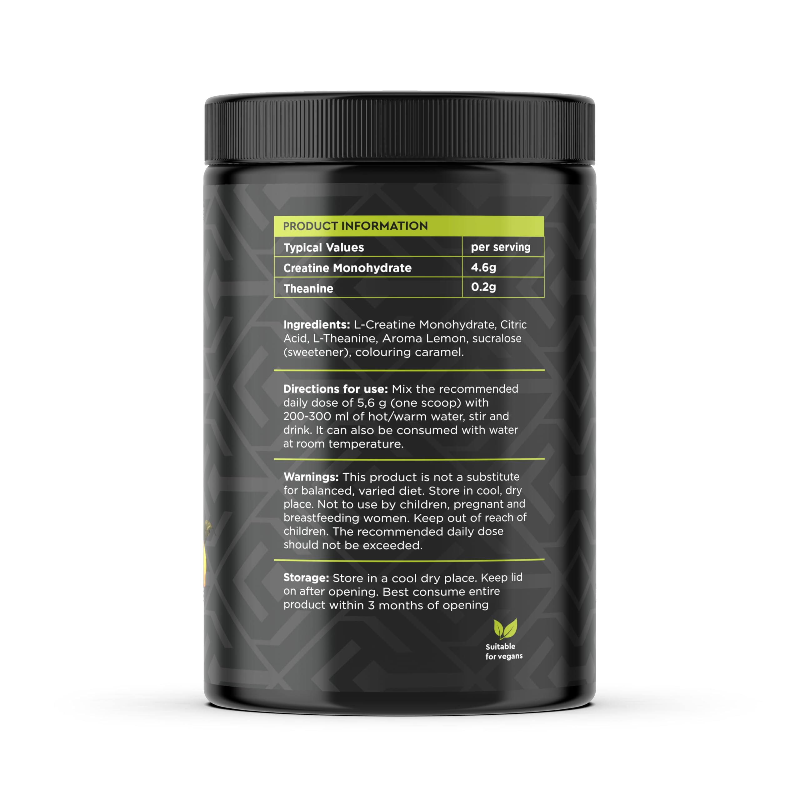 CreaTea envase de 500 g vegano, ideal para rendimiento sostenido