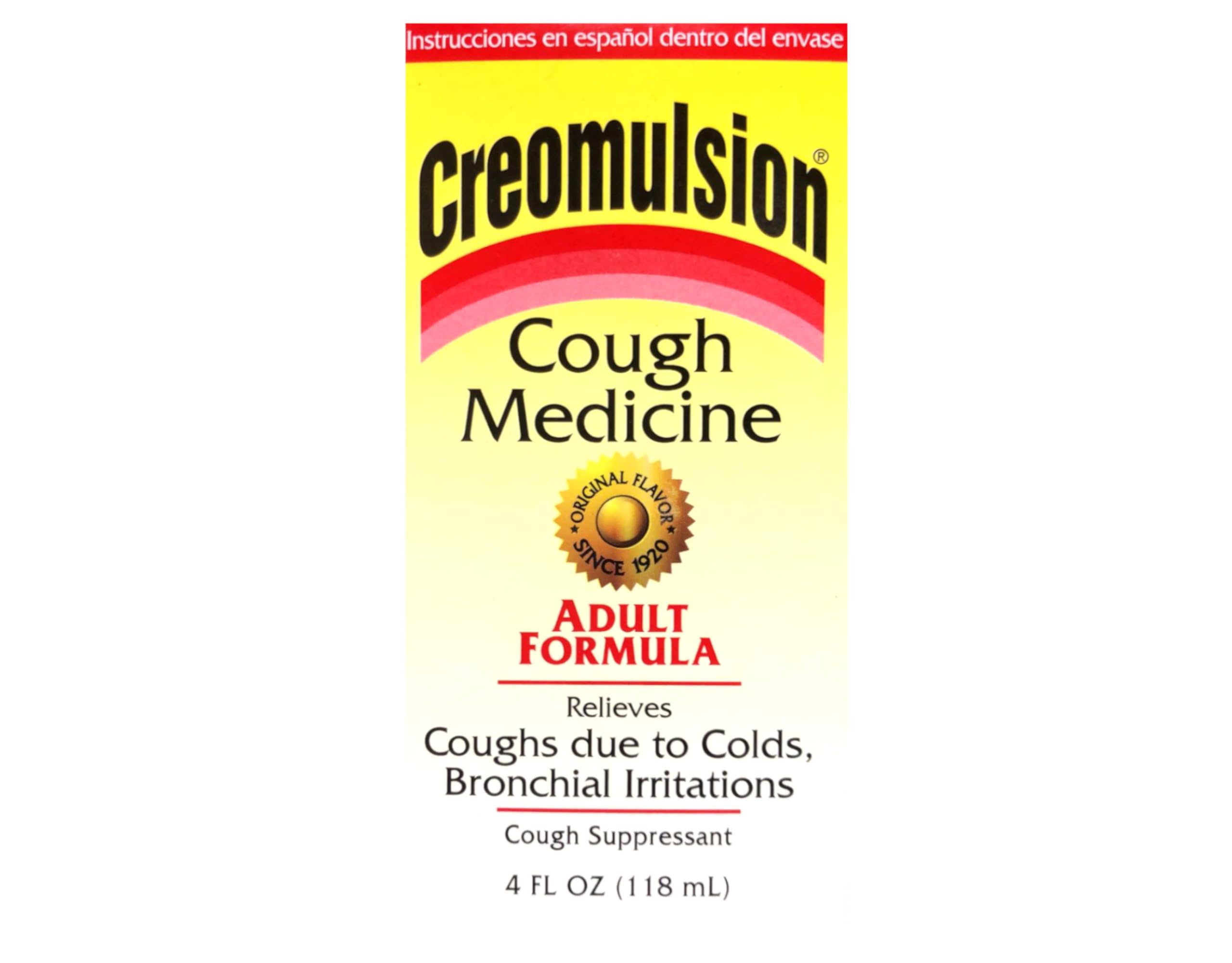 Creomulsion para adultos: botella de jarabe de 4 oz, alivio suave de la tos