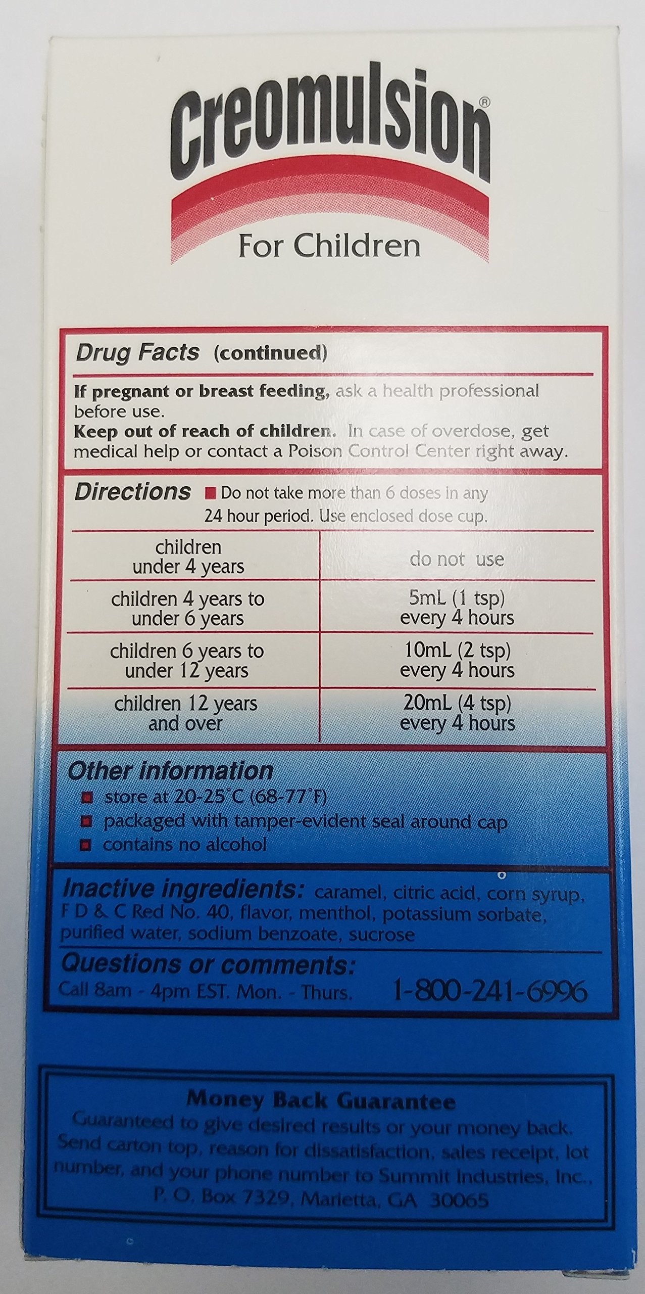 Creomulsion para niños, jarabe para tos, dosificación con cucharita para administración fácil.