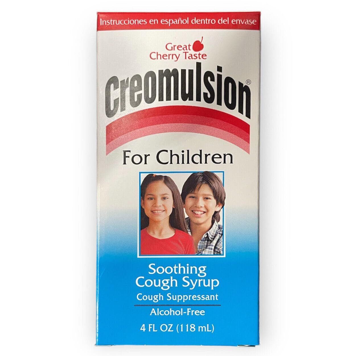 Creomulsion niños líquido 4 onzas botella frente, alivio posible de tos por irritación leve