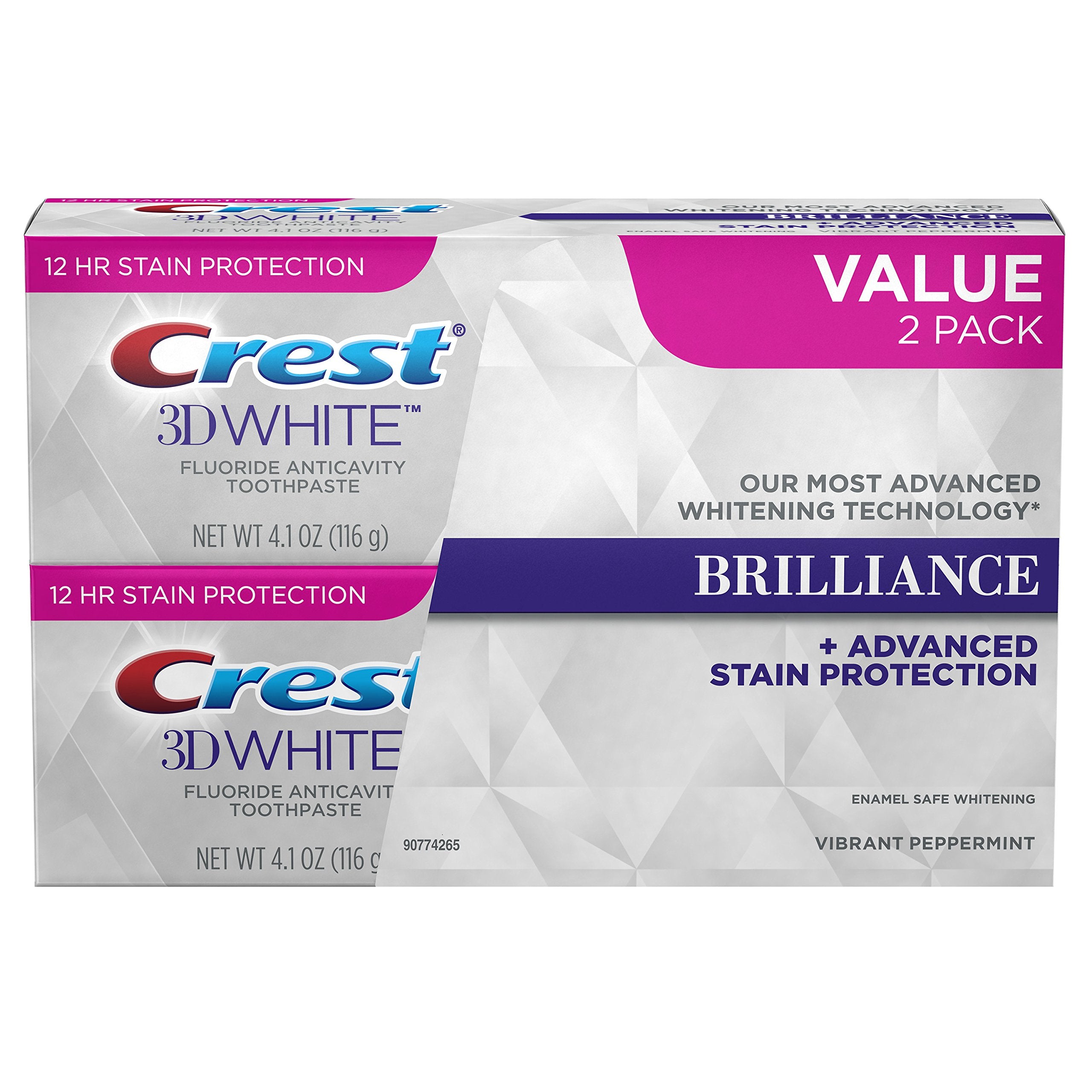 Crest 3D Brilliance pasta dental de menta para blanqueamiento y aliento fresco.