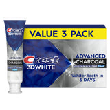 Crest 3D White Advanced Charcoal, empaque con pack multi-tubos para uso diario.