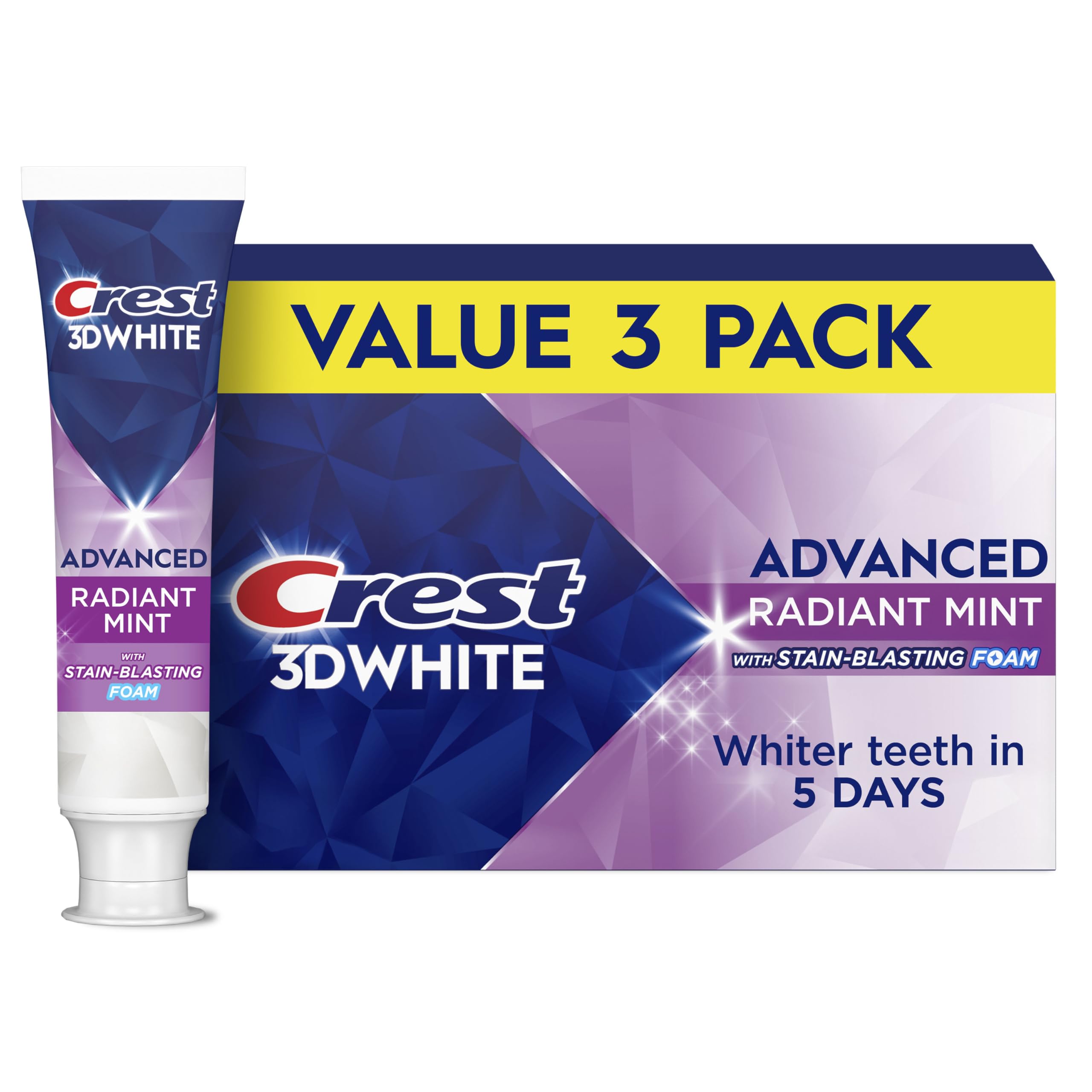 Pasta dental Crest 3D White Advanced Radiant Mint para blanqueamiento suave.