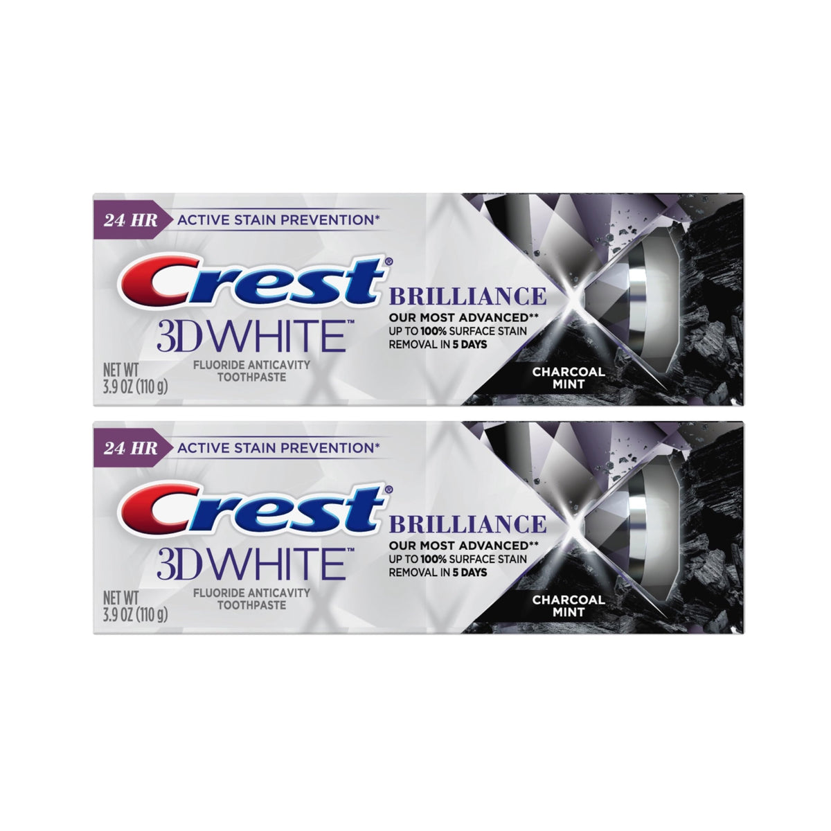 Crest 3D White Brilliance Charcoal, pasta dental para eliminar manchas superficiales en 5 días.