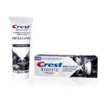 Crest 3D White Brilliance Charcoal, tubo de pasta con fluoruro para prevenir caries.