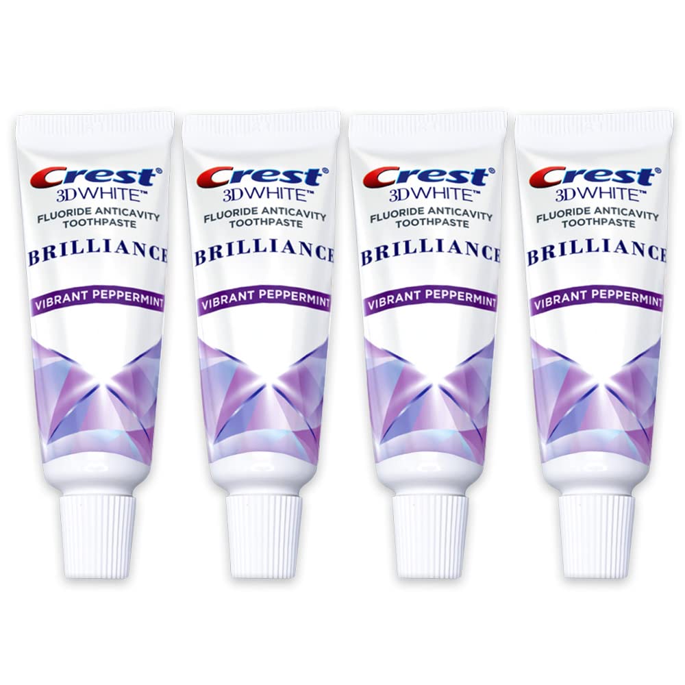Crest 3D White Brilliance: tubo mini de menta vibrante, ideal para viaje y higiene bucal diaria.