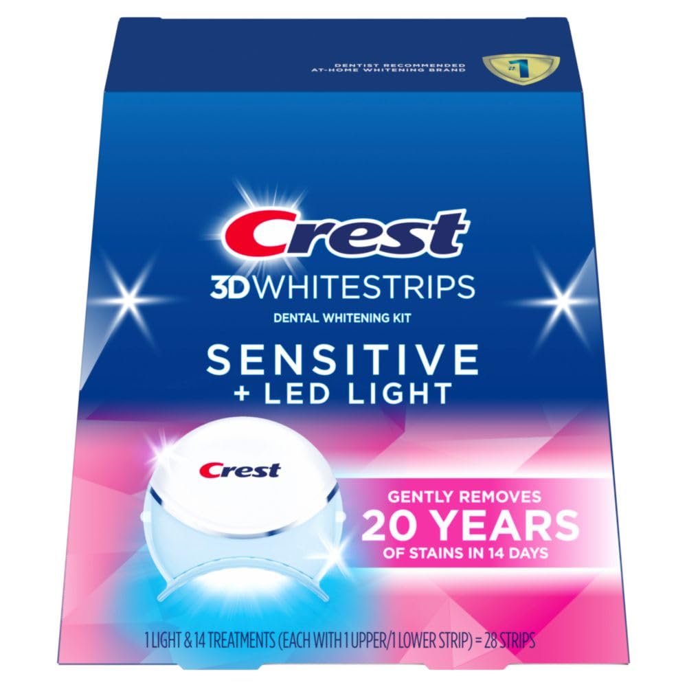 crest 3d whitestrips sensitive + luz led: luz led para blanqueamiento suave en casa.