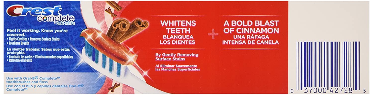 Pasta dental Crest Canela pack de dos: tubo de pasta para uso diario.
