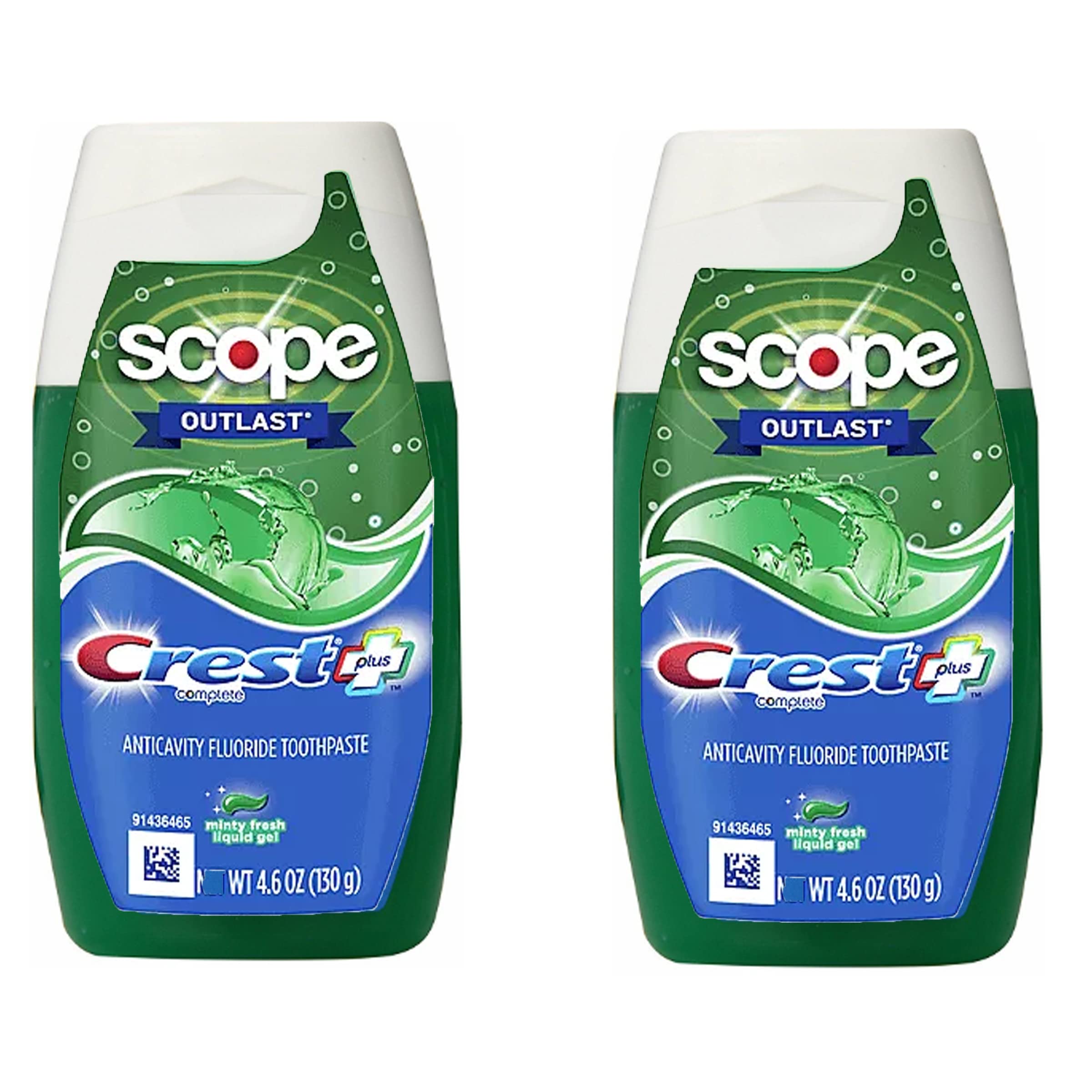 Crest Complete Whitening Scope en tubo para blanqueamiento diario y aliento fresco.