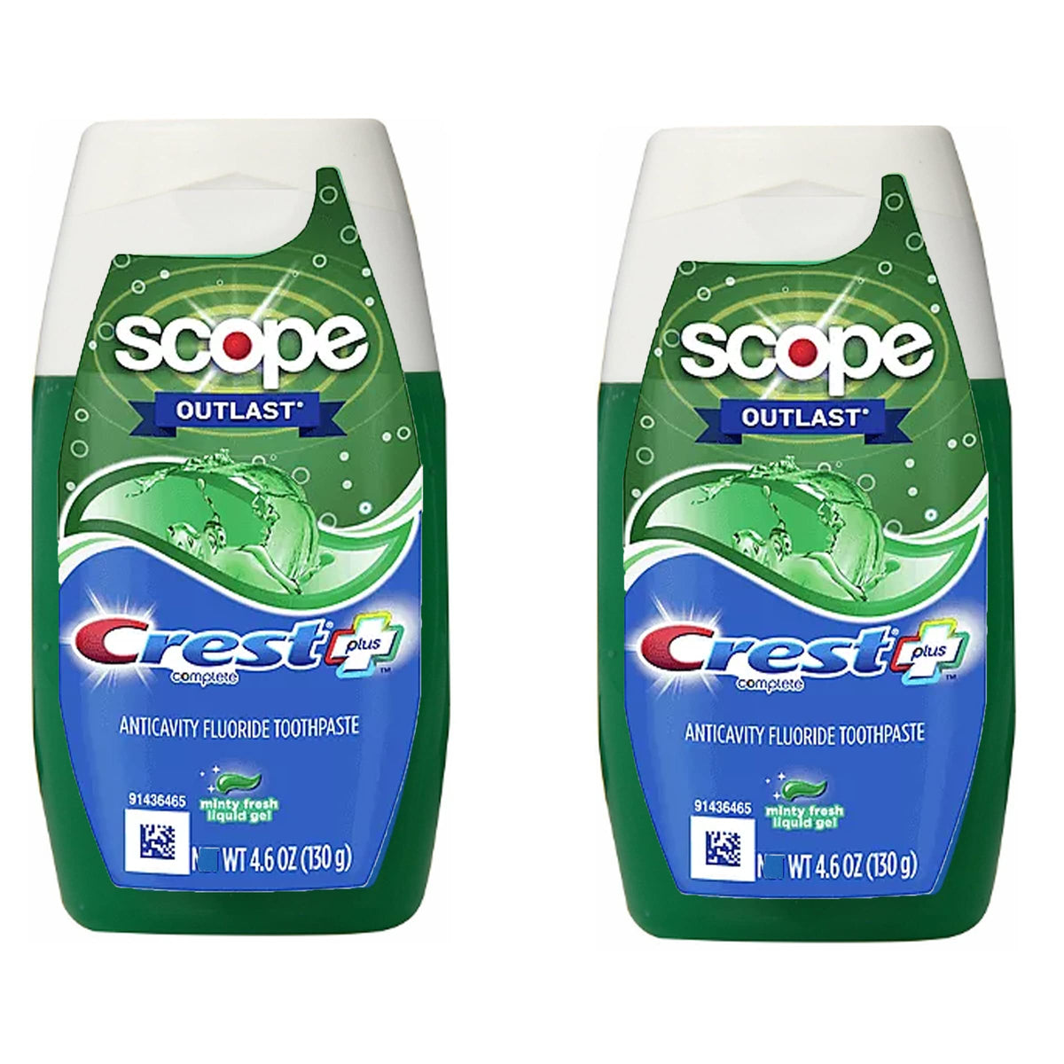 Crest Complete Whitening Scope en tubo para blanqueamiento diario y aliento fresco.