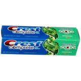 Crest Complete Whitening Scope, primer plano de pasta dental, aliento fresco duradero.