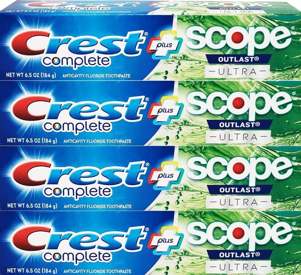 Crest Complete Whitening Scope Outlast Ultra: tubo de pasta dental para blanqueamiento suave y frescura.
