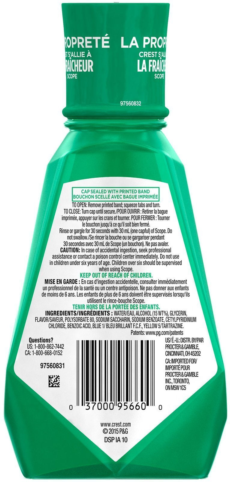 Crest enjuague bucal clásico original en envase de 250 ml para uso diario.