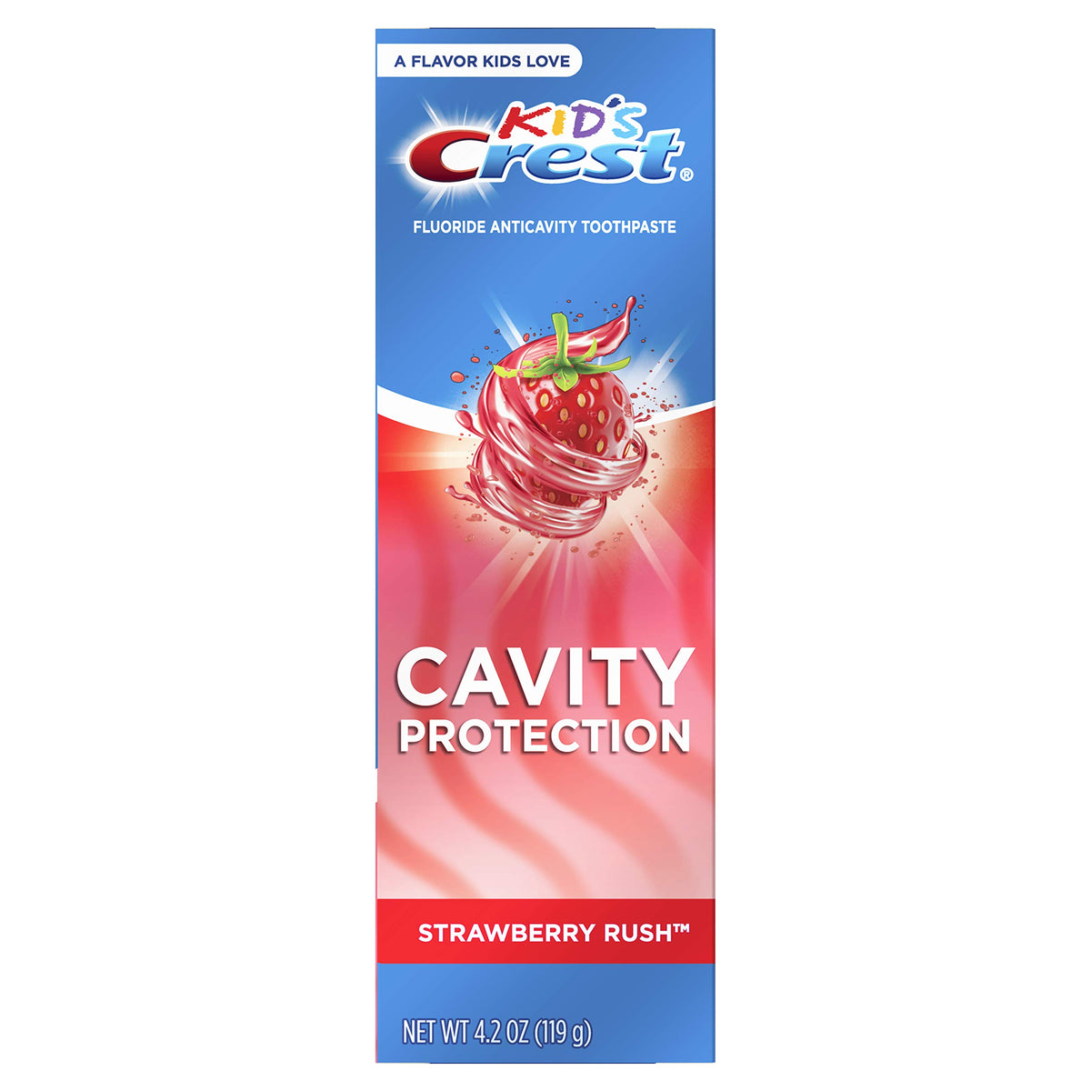 Crest Kids Fresa Rush: pasta dental infantil, protección contra caries durante el cepillado.