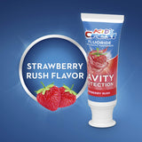 Crest Kids Fresa Rush, fluoruro para el cuidado dental diario.