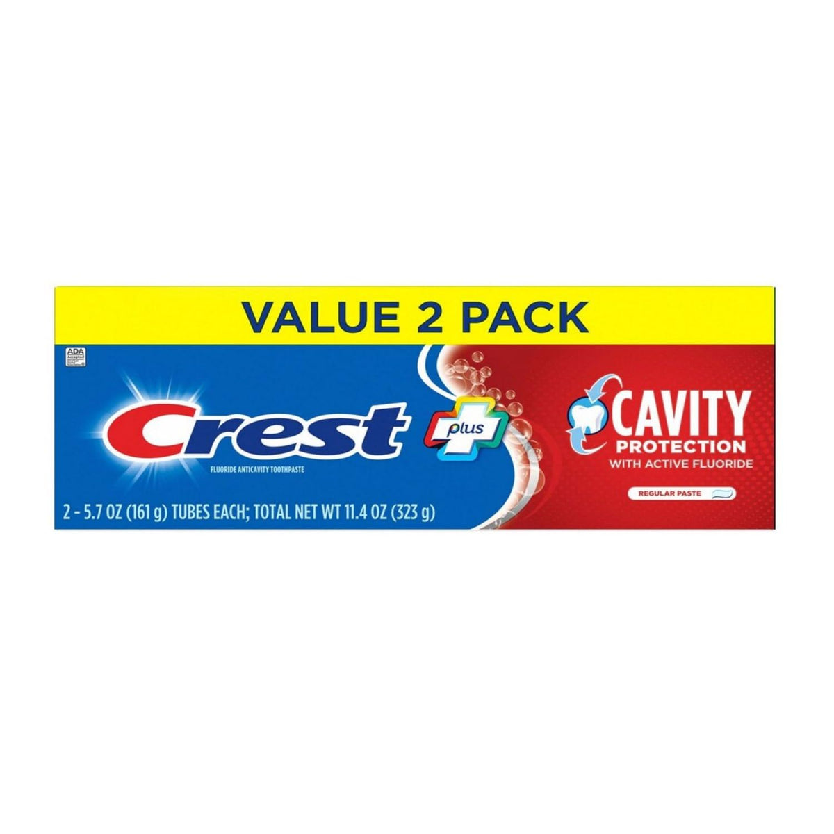Crest: tubo de pasta con proteccion contra caries para el cuidado diario.