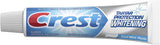 Etiqueta de Crest muestra ingredientes clave y fluoruro para cuidado diario.