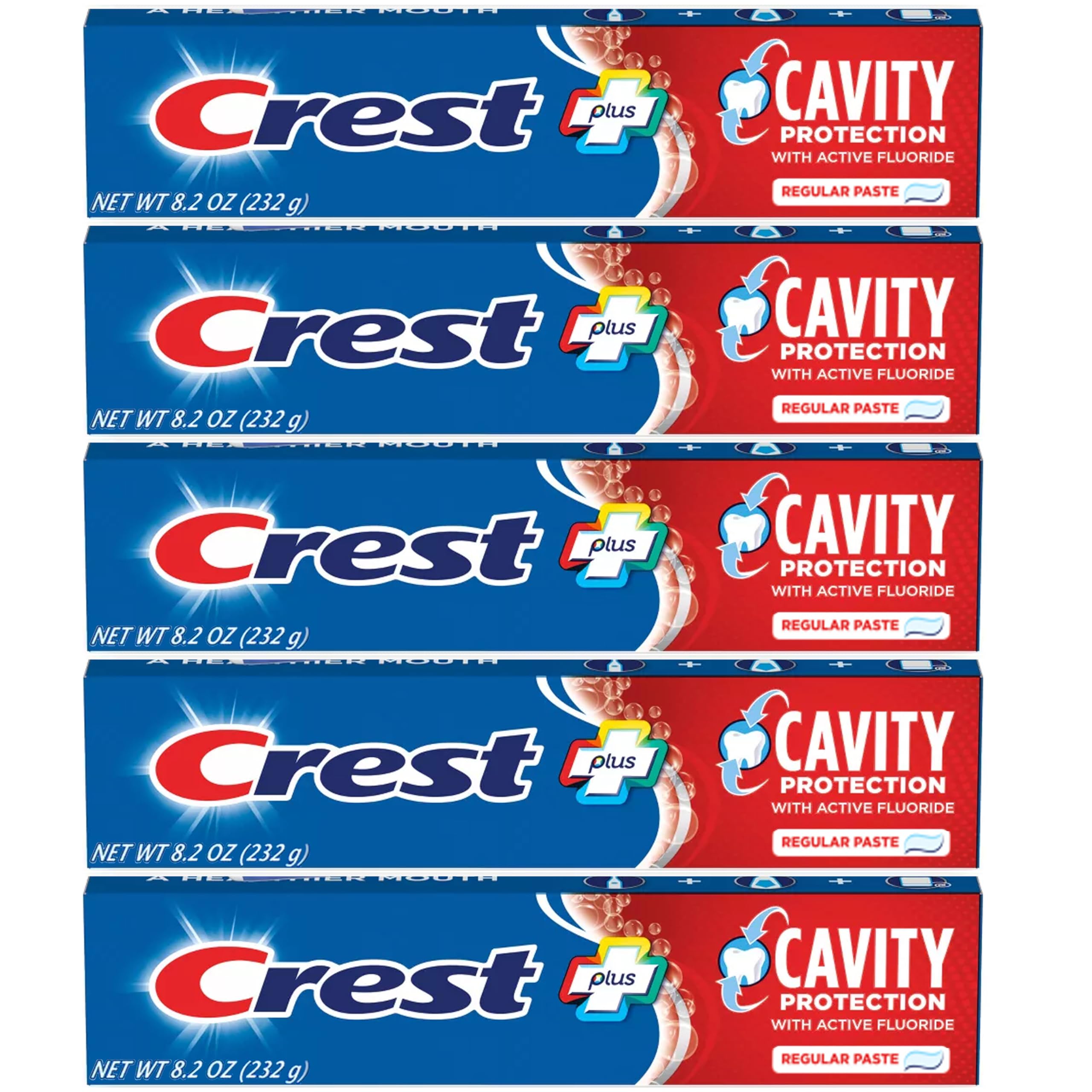 Pasta dental Crest regular en tubo 8.2 oz para uso familiar diario.