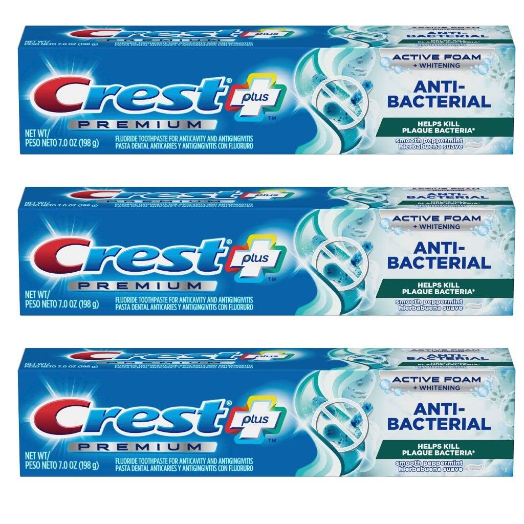 Crest Premium Plus dentifrico antibacteriano, tubo: limpieza diaria y aliento fresco